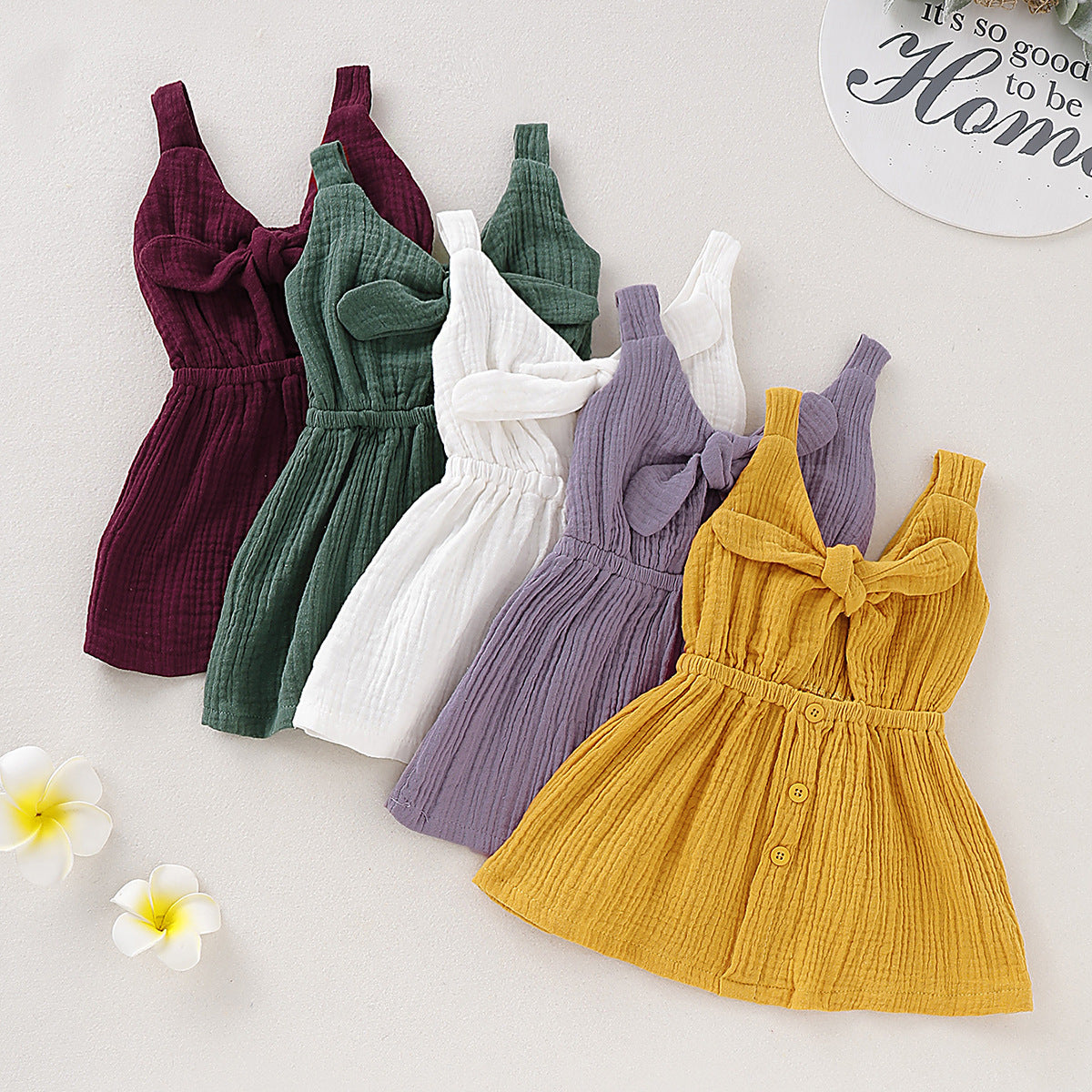 Kids' Organic Cotton Sleeveless Dress, Girls' Cute Dress with Bow Tie