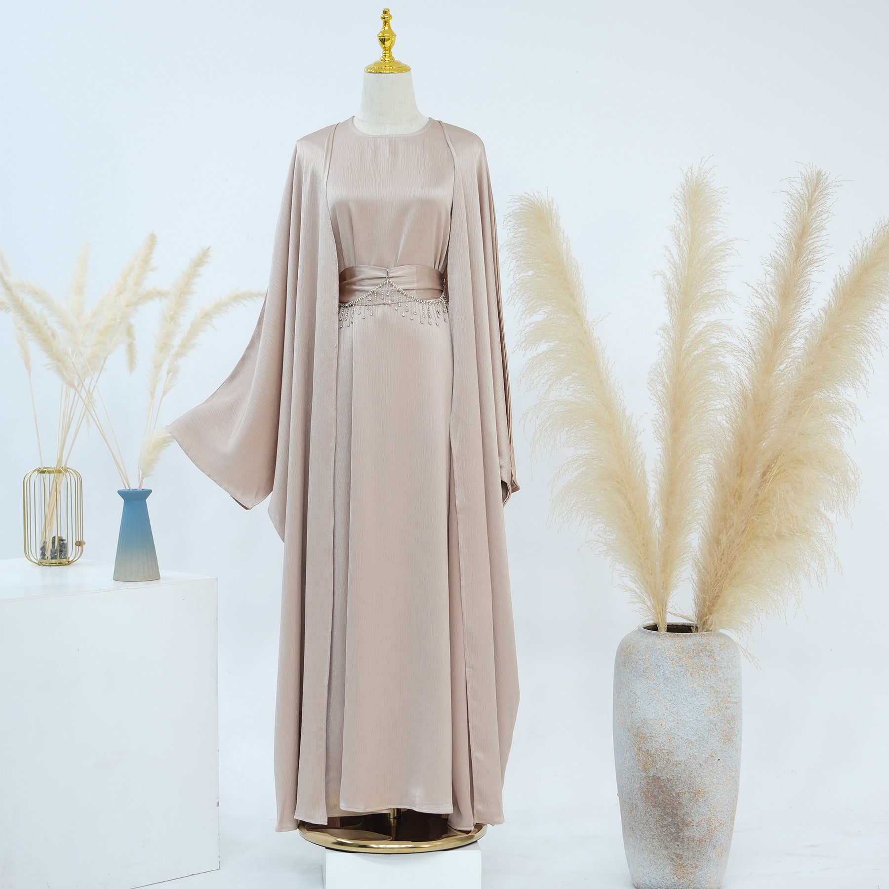 Crystal Chain Two-Piece Abaya Set | Luxury Modest Suit