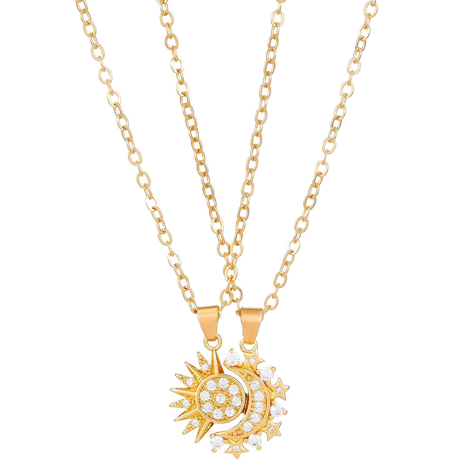 2pcs Trendy Necklace Sun And Moon Magnetic Pendant - Copper 01kc Gold 12075