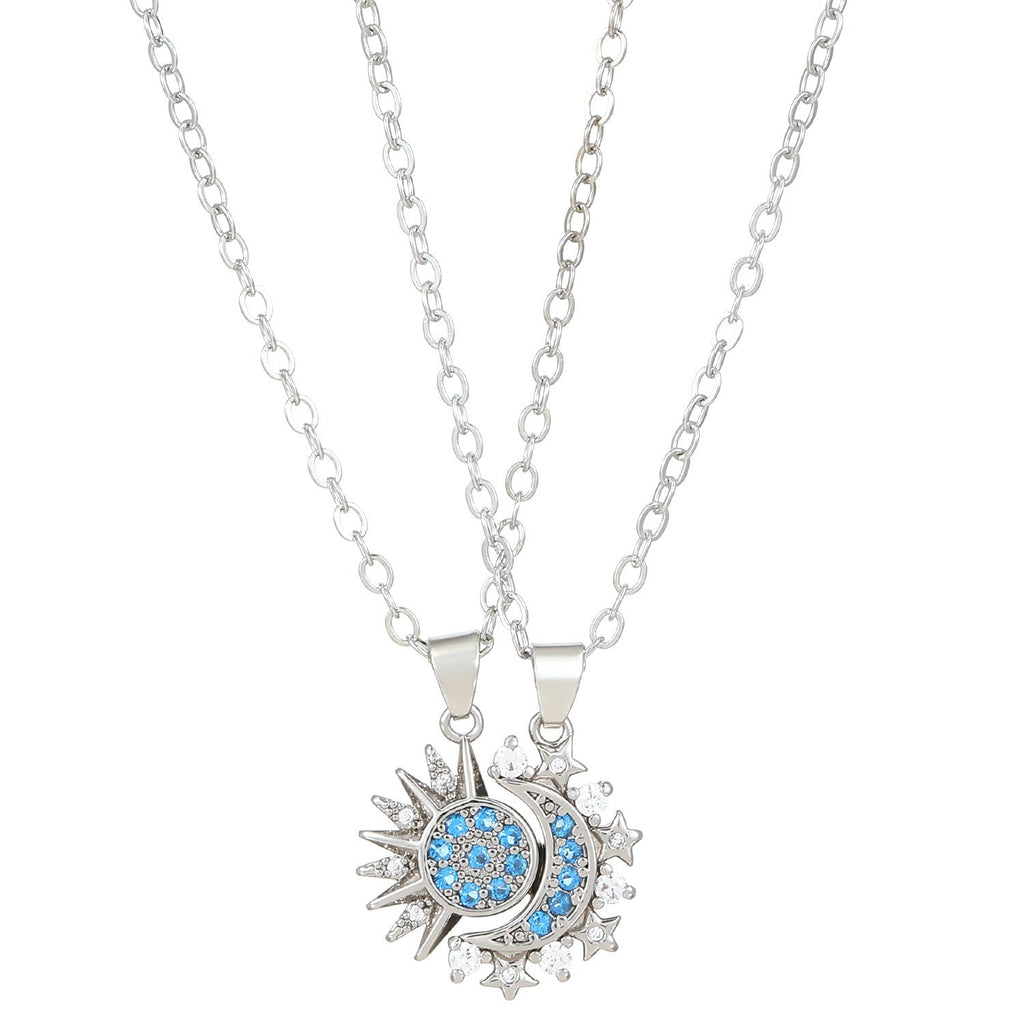 2pcs Trendy Necklace Sun And Moon Magnetic Pendant - Copper 02 White K5367