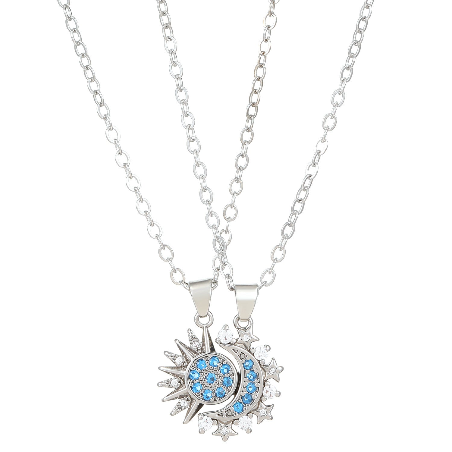 2pcs Trendy Necklace Sun And Moon Magnetic Pendant - Copper 02 White K5367
