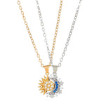 2pcs Trendy Necklace Sun And Moon Magnetic Pendant - Copper 03kc Gold White K11678