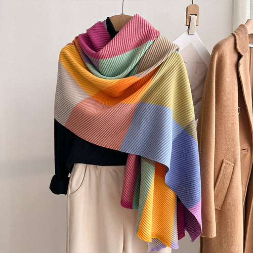 Women's Multicoloured Crinkled Cashmere All-Matching Shawl