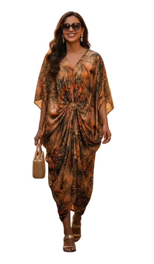 Printed Long Luxury Robe - Premium Modest Abaya Loungewear | neomodest