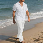 Men's Short Sleeve Shirt and Trousers, Beach Suit for Men