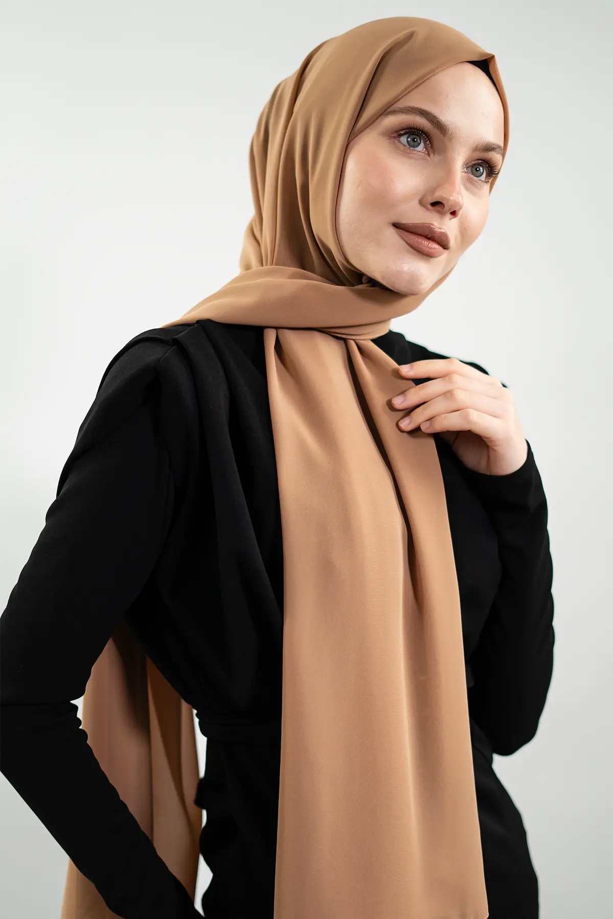 Premium Turkish Chiffon Hijab | Lightweight Summer Scarf – Powder Pink, White & Tan Brown