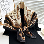 Women's Premium Twill Silk Scarf, Large Printed 90/90cm Striped Square Scarf
