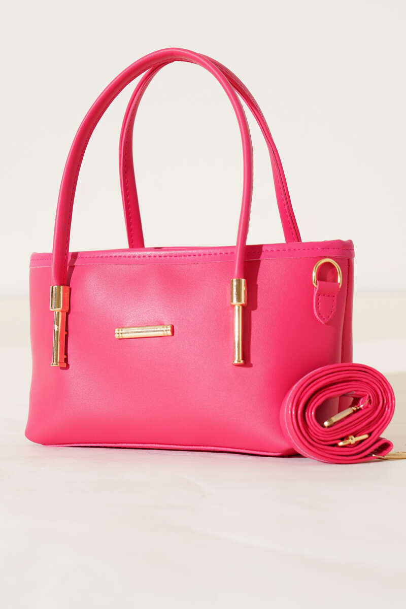 Metal Emblem Detailed Bag, Red, Fuchsia