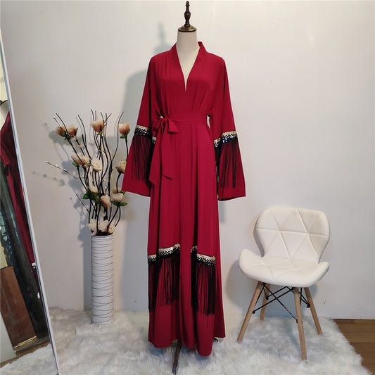 Luxuriöse Abaya mit Fransen, Islamische Kleidung, Bescheidene Mode
