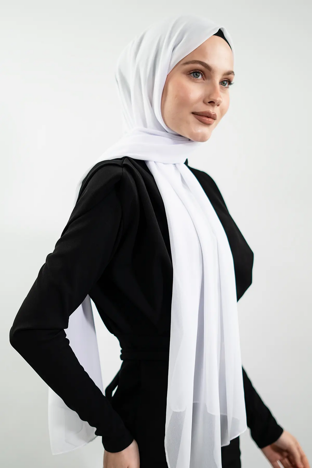 Premium Turkish Chiffon Hijab | Lightweight Summer Scarf – Powder Pink, White & Tan Brown
