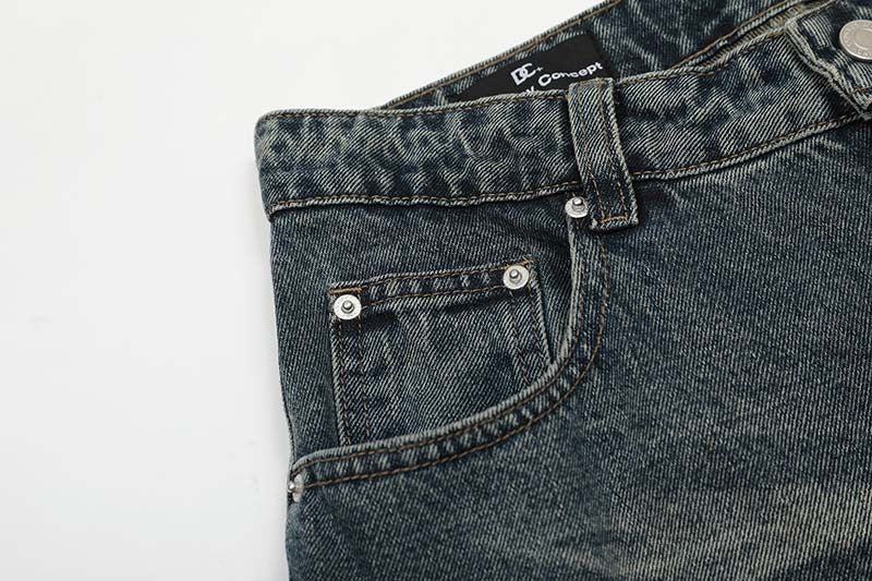 Deconstructed Wide-Leg Denim Jeans