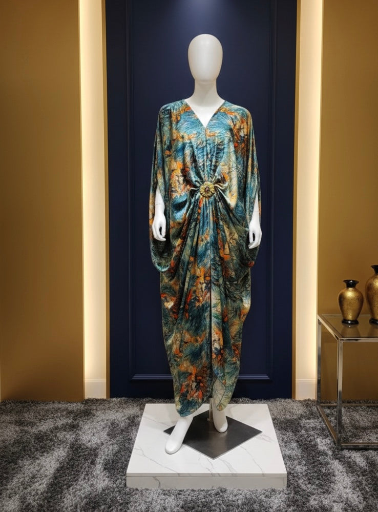 Printed Long Luxury Robe - Premium Modest Abaya Loungewear | neomodest