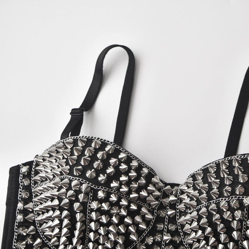 Handmade Beaded Chain Bralette - Silver