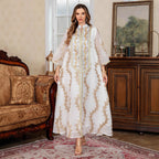 Women's Heavy Mesh Embroidery Long Robe, Middle Eastern Luxury Abaya Cape