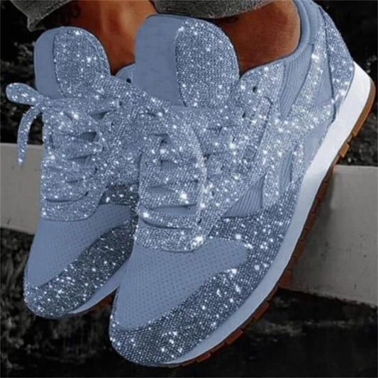 Children's Sports Shoes with Sponge Sequin, Two-tone Breathable Diamond Shoes, Thick-soled Sports Shoes for Women