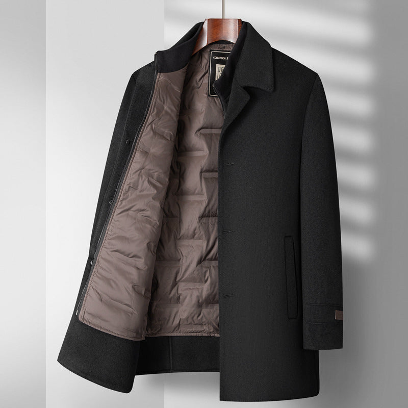 Premium Wool Double-Faced Overcoat with Detachable Down Lining