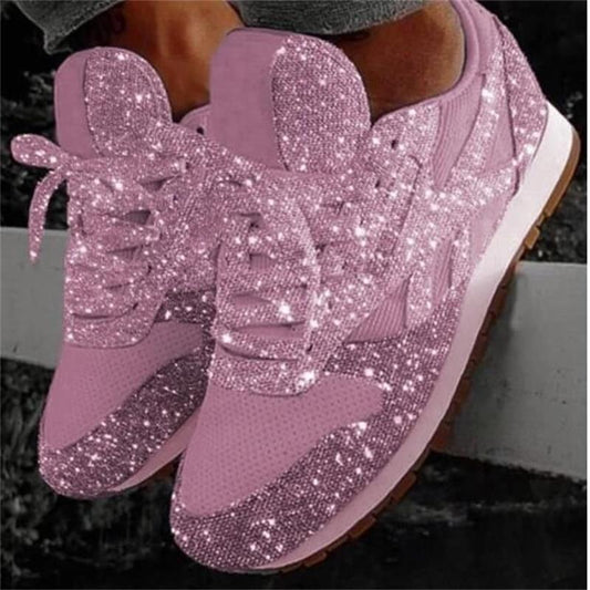 Children's Sports Shoes with Sponge Sequin, Two-tone Breathable Diamond Shoes, Thick-soled Sports Shoes for Women