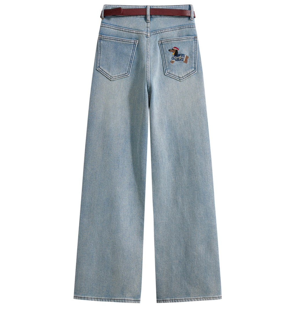 Women’s High Waist Fleece-lined Padded Wide Leg Jeans