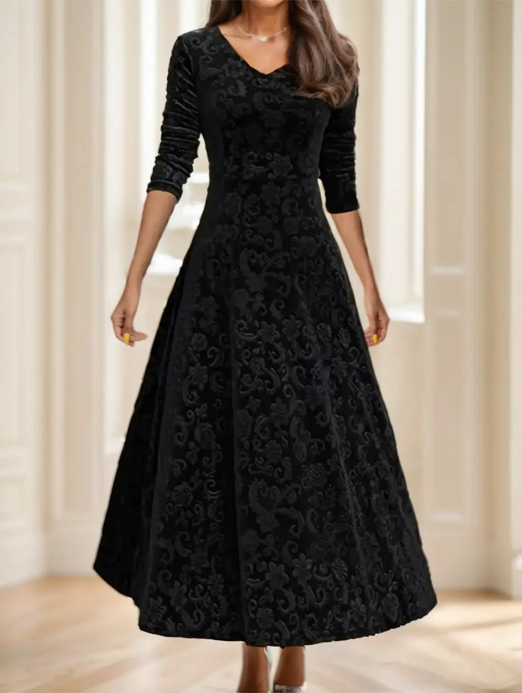 Floral Paisley Pattern Luxury Velvet Dress