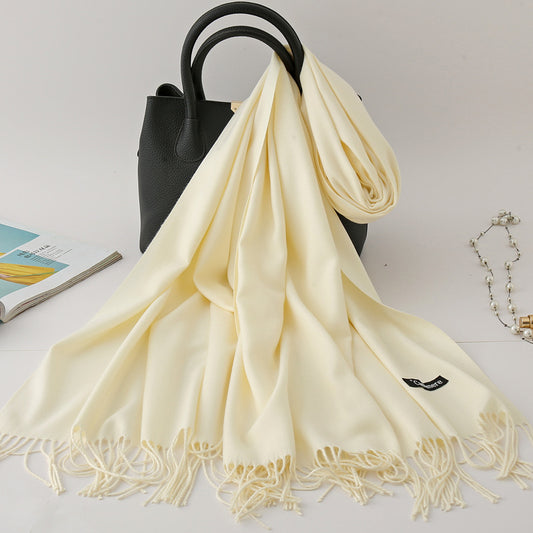 Solid Colour Imitation Cashmere Scarf, Women's Tassel Scarf, Winter and Spring Scarf