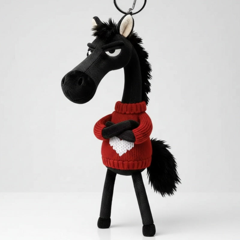 Dark Horse Charm Keychain | Cute Bag Accessory with Heart Sweater