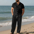 Men's Short Sleeve Shirt and Trousers, Beach Suit for Men