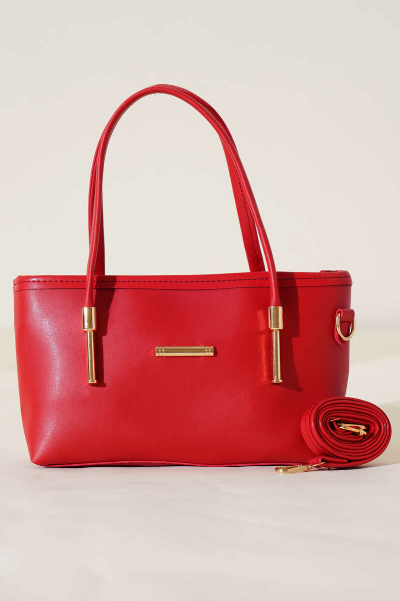 Metal Emblem Detailed Bag, Red, Fuchsia
