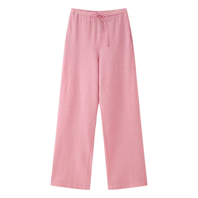 Bow Striped Top & Wide Leg Pants Set