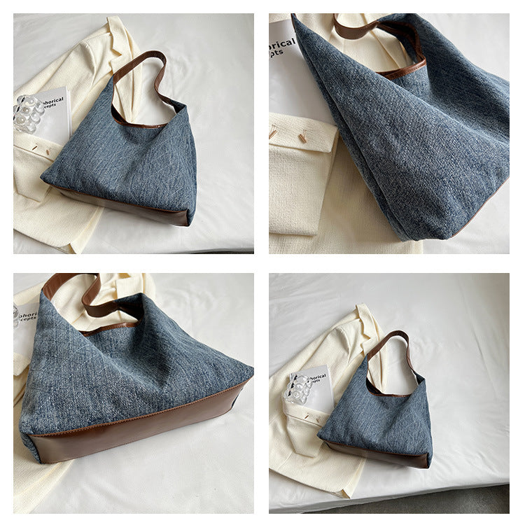 Denim Canvas Bucket Bag | Large Capacity Shoulder Tote