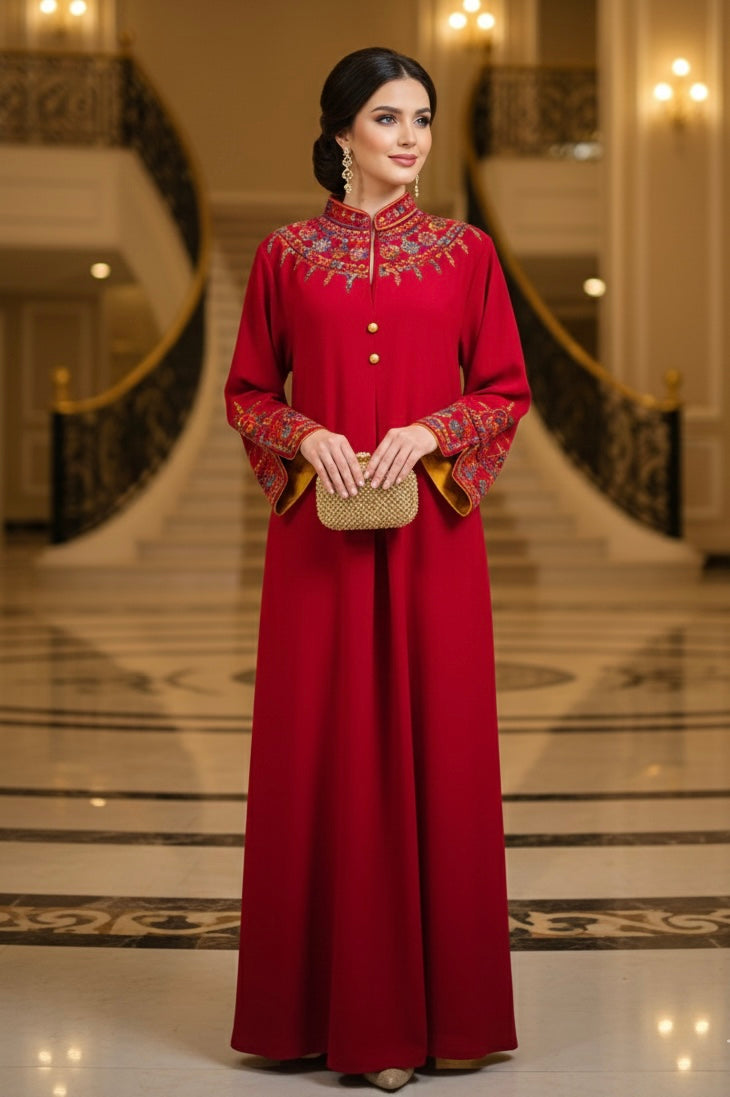 Women's Long Robe, Modest Embroidered Dress