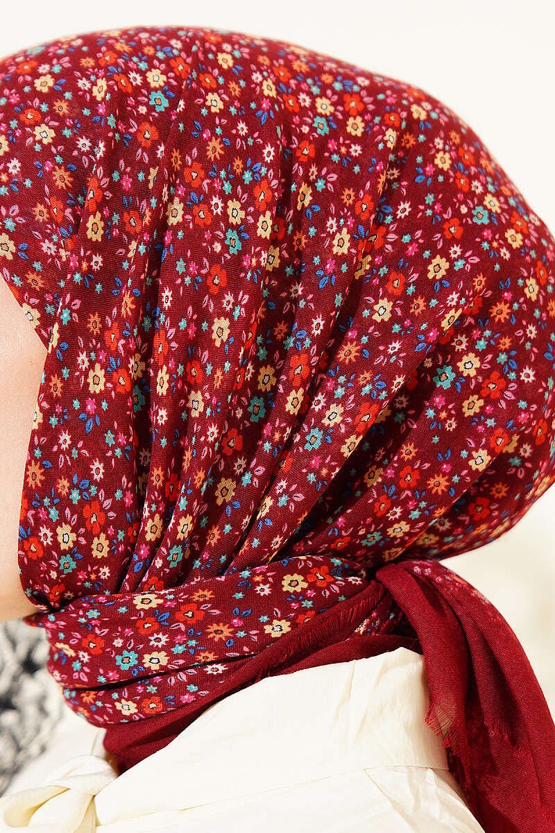 Floral Flamu Cotton Summer Scarf – Burgundy