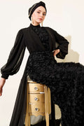 Floral Patterned Tulle Cape Evening Dress | Black & Navy [Pre-Order]