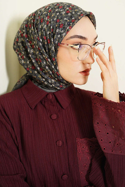 Floral Flamu Cotton Square Hijab Scarf
