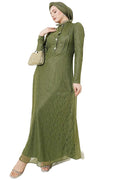 Buttoned Evening Lace Dress | Khaki [Pre-Order]