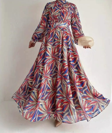 High-Neck Modest Maxi Dress | Elegant Ethnic Style