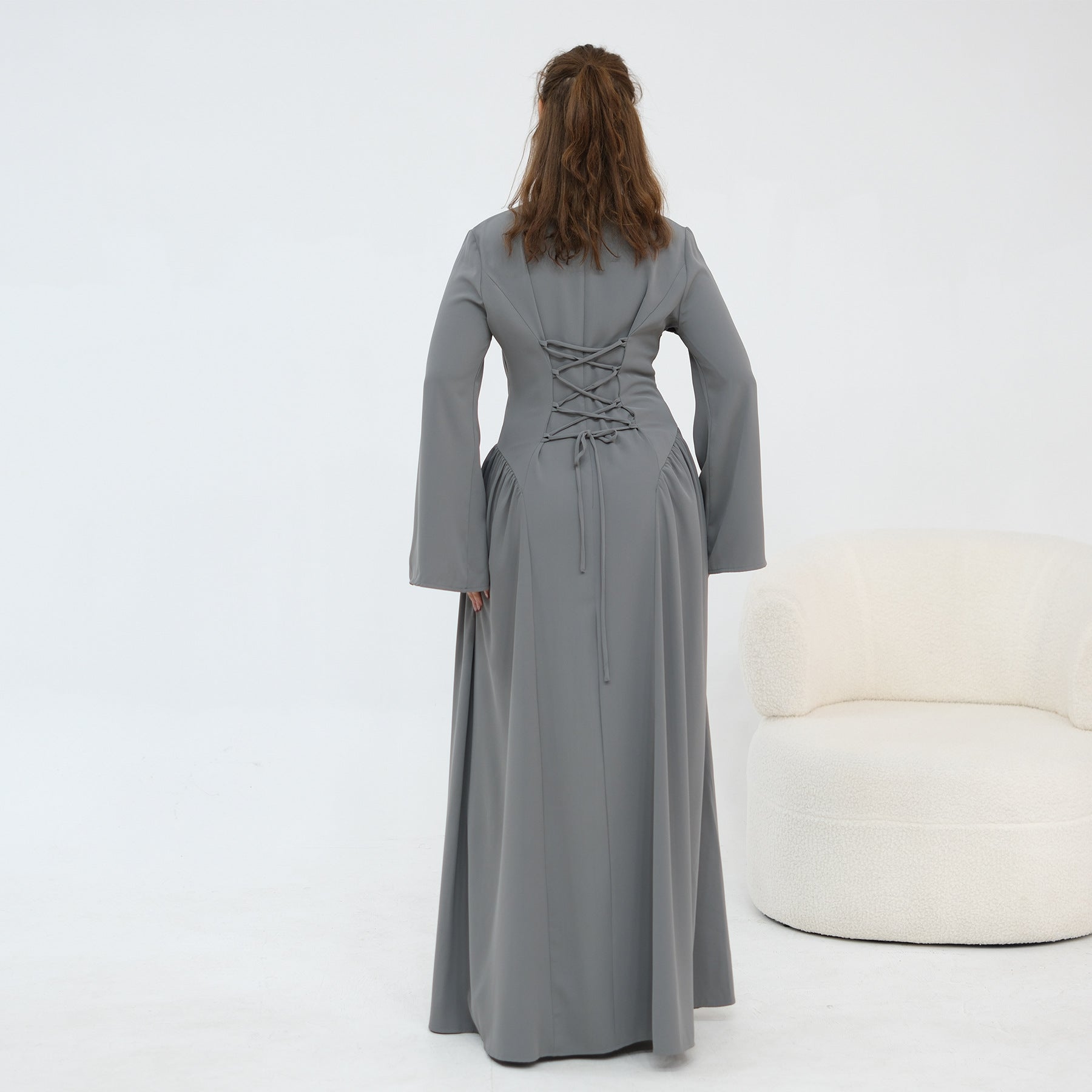 Elegant Floor-Length Modest Dress - Plus Size Long Sleeve A-Line Dress