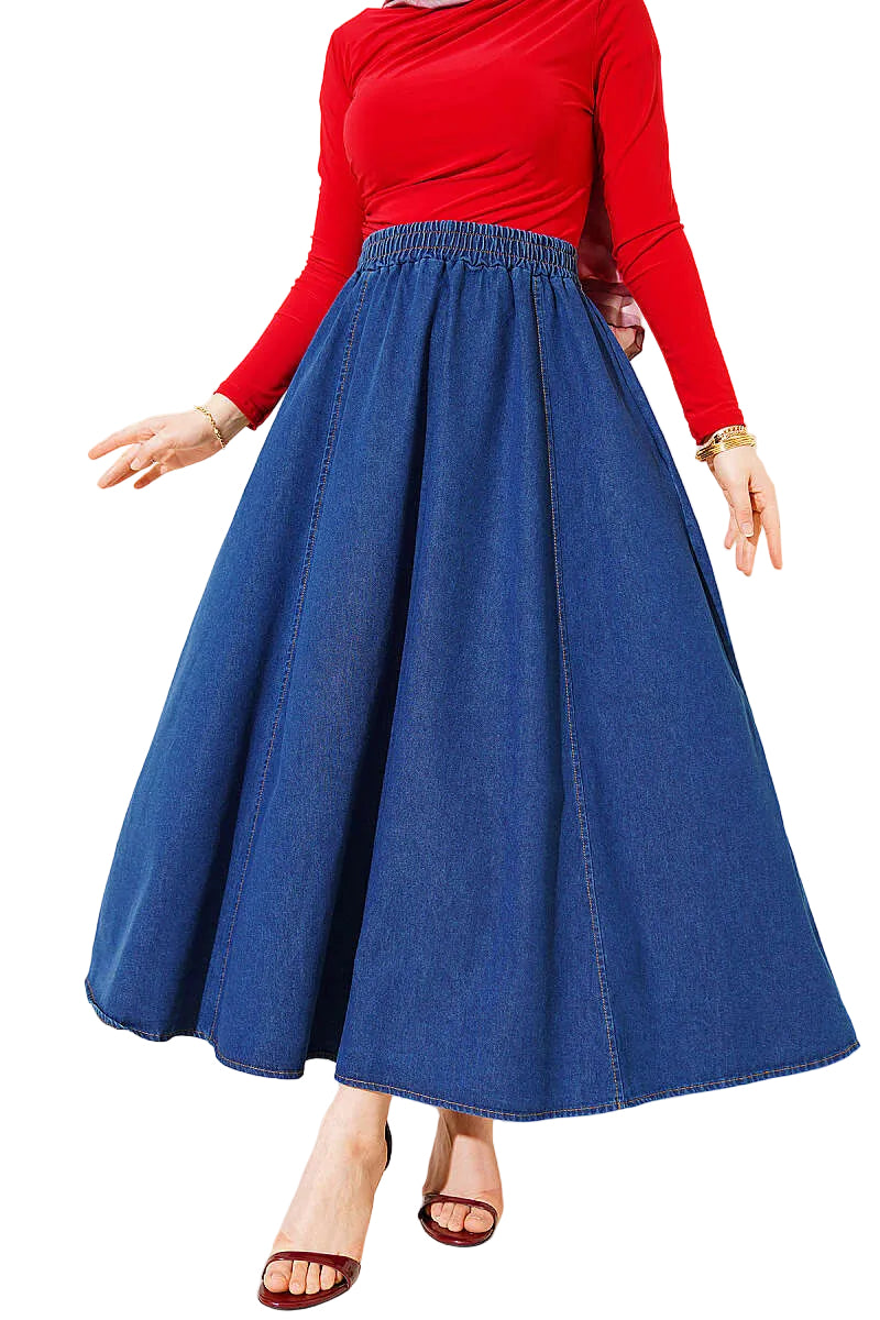 Flared Denim Skirt | Dark Blue & Light Blue | Modest Maxi Skirt | Designed in Turkey