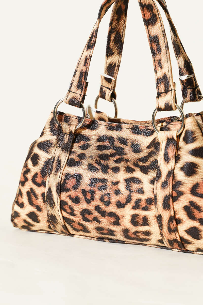 Leopard Print Magnetic Zip Shoulder Bag
