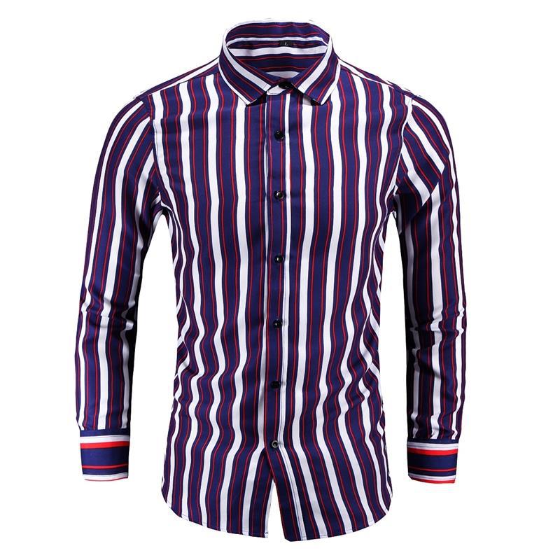 New Mens Striped Long-sleeve Shirt Korean-style For Young Men