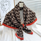 Women's Premium Twill Silk Scarf, Large Printed 90/90cm Striped Square Scarf