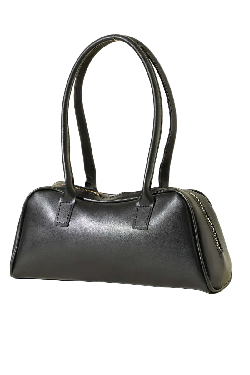 Long-Handle Zippered Baguette Bag — Brown & Black