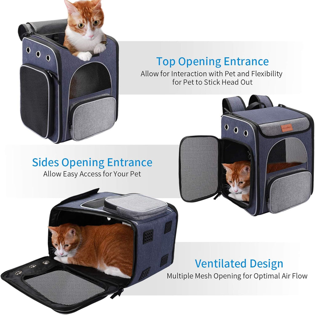 ® Cat Carrier Backpack, Foldable Pet Backpack Carrier for Cats and Small Dogs, Breathable Dog Carrier Backpack with Inner Safety Leash + Folding Dog Bowl Ideal for Hiking Traveling Outdoor Use