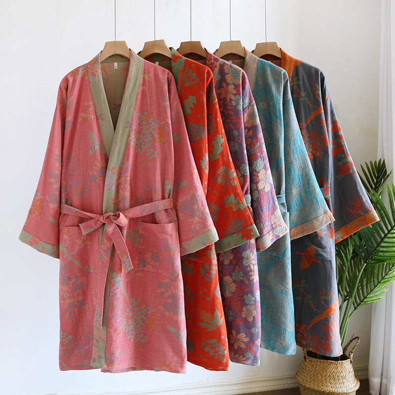 Retro Jacquard Bathrobe, Japanese Kimono Robe