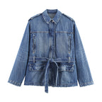 Long Denim Jacket with Loose High Waist Curl Jeans