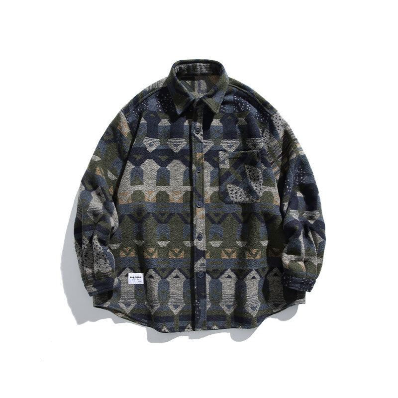 Japanese Retro Colour Block Shirt | Vintage Loose Fit Jacket