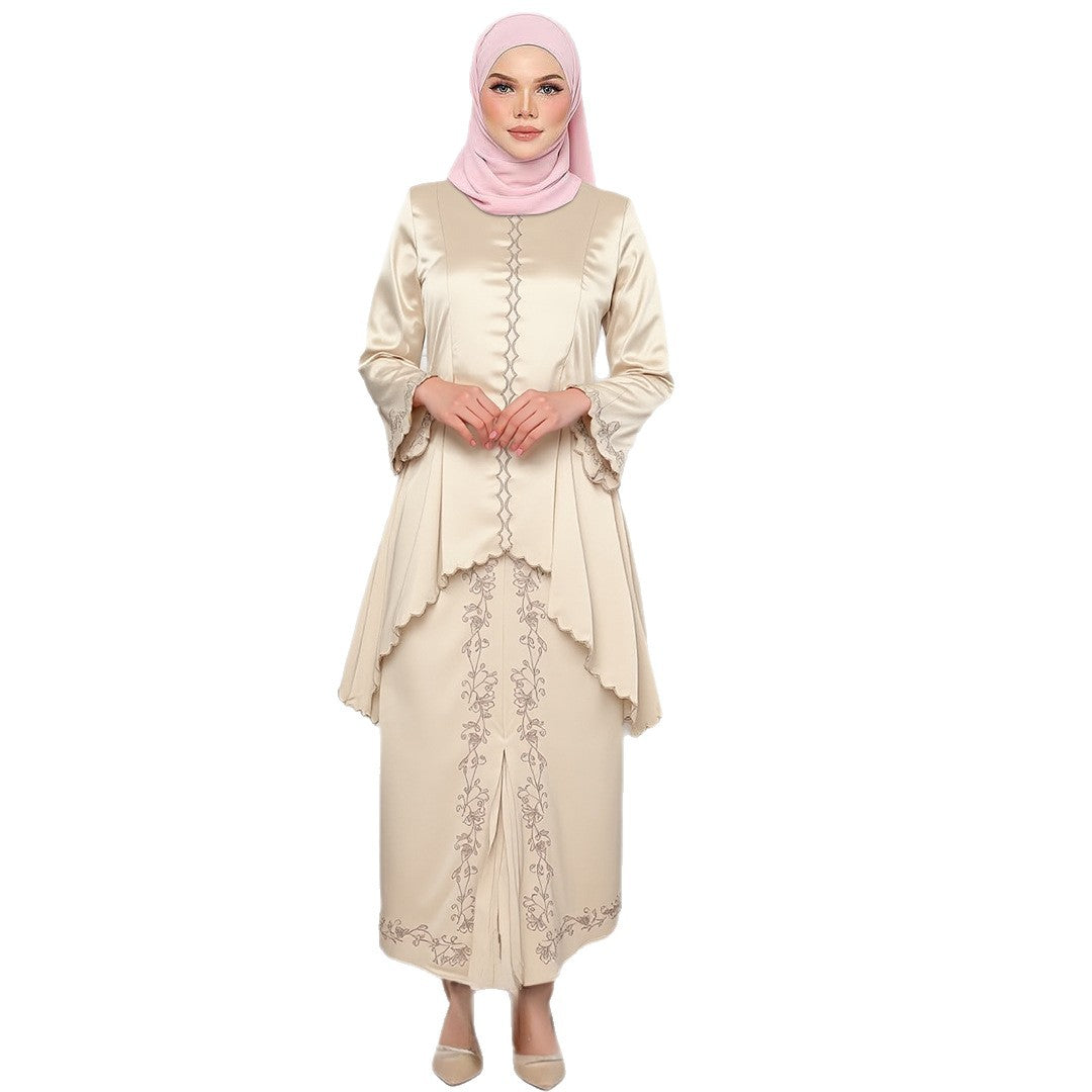 Malay Cage Clothing French Wrinkle Embroidery Embroidery Bell Sleeve Suit