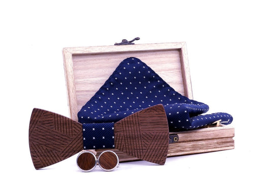 Handcrafted Black Walnut Wooden Bow Tie Set | Cufflinks & Pocket Square