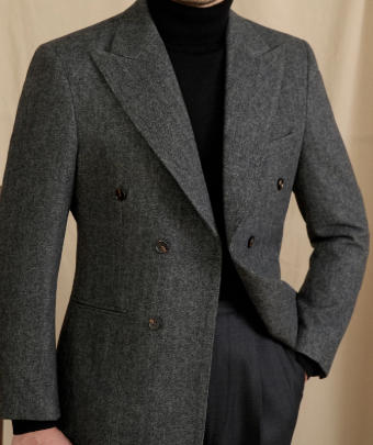Tailored Wool-blend Herringbone Double-breasted Suit