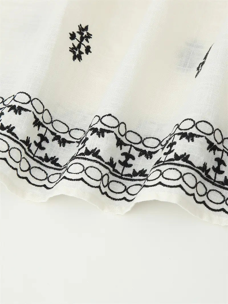 Women’s Casual Long Sleeve Lace-up Embroidered Blouse