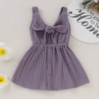 Kids' Organic Cotton Sleeveless Dress, Girls' Cute Dress with Bow Tie